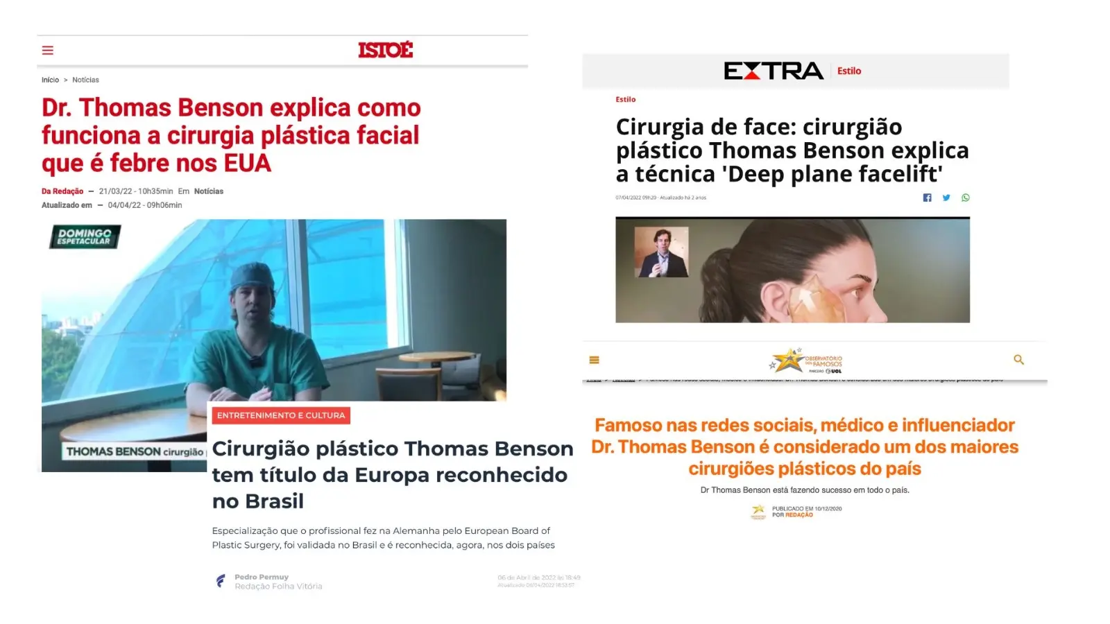 Matérias na imprensa sobre o Dr. Thomas Benson
